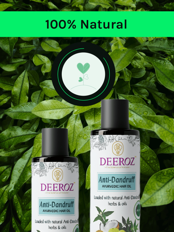 Bottle of DEEROZ Anti-Dandruff Oil with natural ingredients.